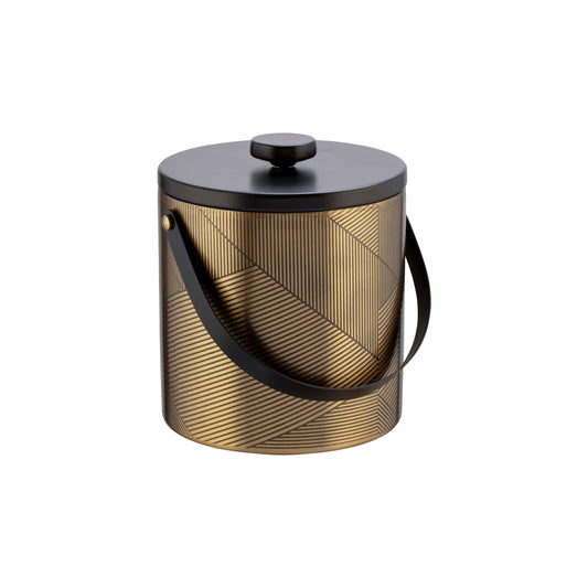 Gold & Black | Chevron design Taniya Nayak ice bucket with lid on and arch handle down.