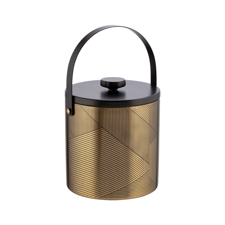 Gold & Black | Taniya Nayak 3qt ice bucket with chevron design and arch handle up.