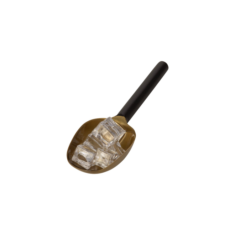 Black & Gold | Ice scoop with a scoop of ice in the gold scoop to see ice cube capacity.