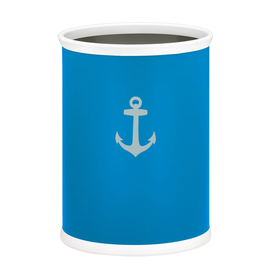 Blue | cylindrical container with a white anchor symbol on a white background