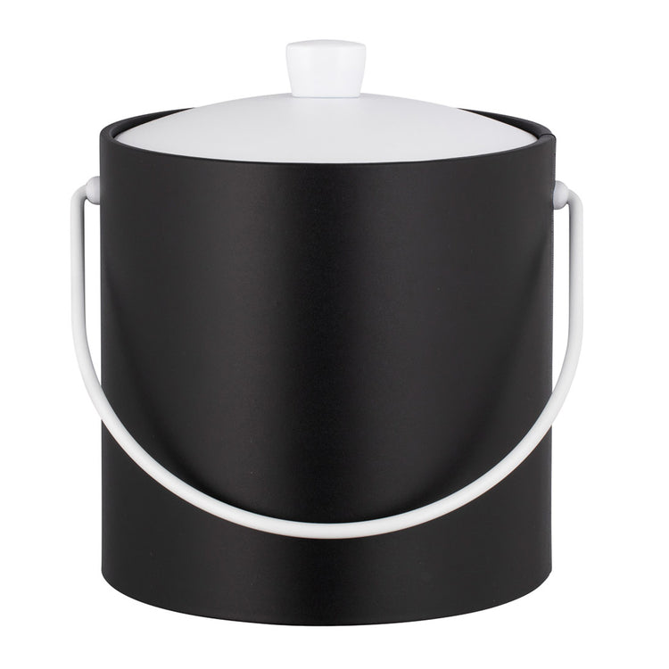 Black | Simple round ice bucket with lid, photographed on a white background.