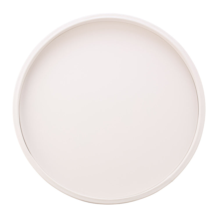 White | Modern round serving tray with crisp white border shown centered on a white surface.