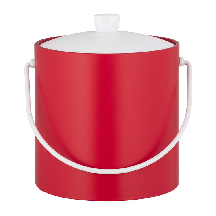 Red | Detail view of ice bucket showing white bale handle displayed on a white surface.