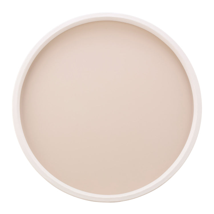 Ivory | Minimalist round tray with white rim, photographed on a plain white background.