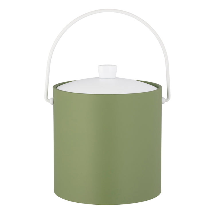 Mist Green | 3-quart ice bucket with white bale handle and acrylic cover placed on a clean white background.