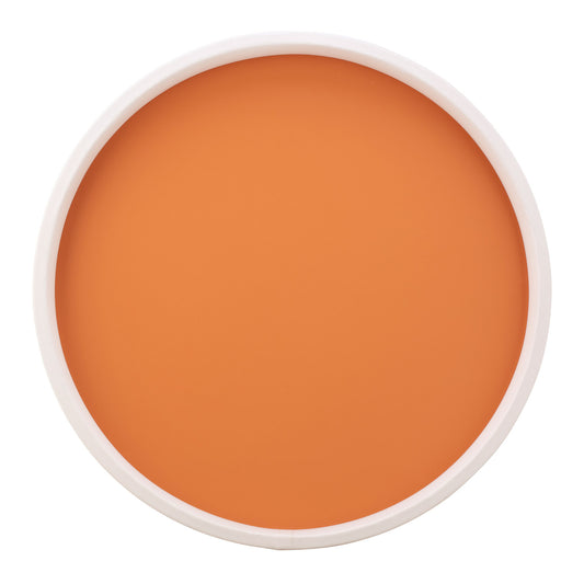 Spice Orange | Round tray with a bright white rim upright on a white surface.