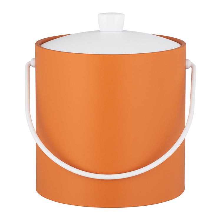 Spice Orange | 3qt ice bucket with the acrylic cover on and the white bale handle down.