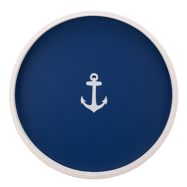 Royal Blue | Serving tray with a bold white anchor emblem in the center, photographed on a white background.