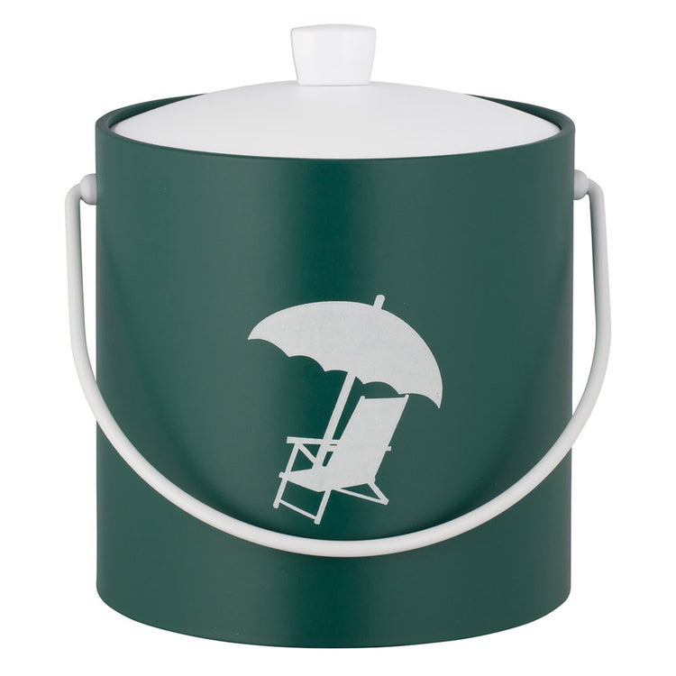 Tropic Green | 3QT ice bucket showcasing a centered white beach chair decal, photographed on a white background.