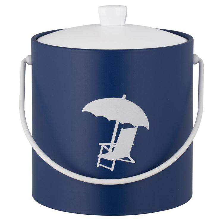 Royal Blue | Round ice bucket with beach chair design, shown in center view on white background.