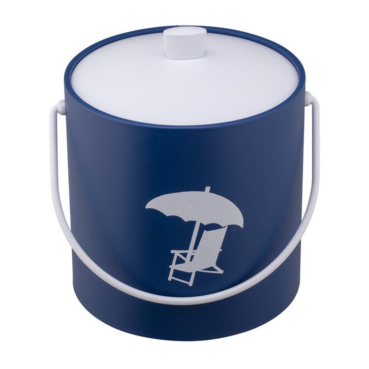 Royal Blue | Stylish 3-quart ice bucket with beach chair illustration in white, displayed on a white background.