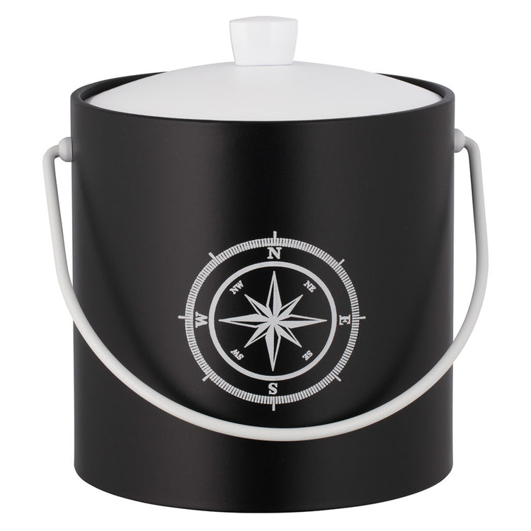 Black | 3QT ice bucket featuring a nautical compass design, shown against a clean white backdrop.