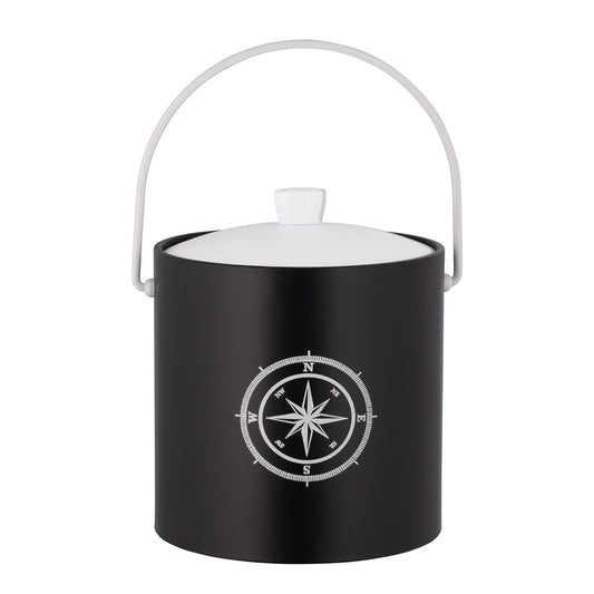 Black | 3-quart ice bucket with a white compass point decal centered, displayed on a plain white background.