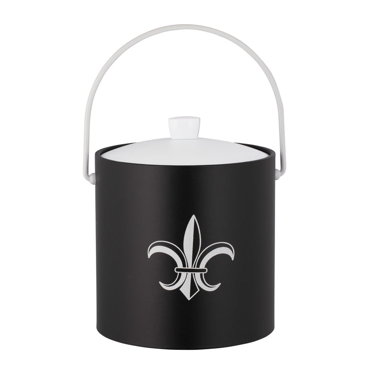 Black | 3-quart ice bucket with a white Fleur-de-Lis decal centered, displayed on a plain white background.