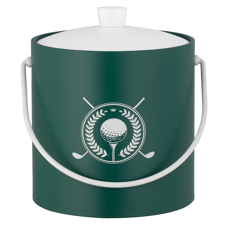 Tropic Green | 3QT ice bucket with crossed golf clubs and a ball design, shown against a clean white backdrop.