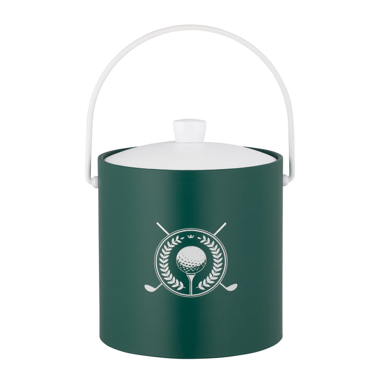 Tropic Green | 3-quart ice bucket with white golf clubs and golf ball decal centered, displayed on a plain white background.