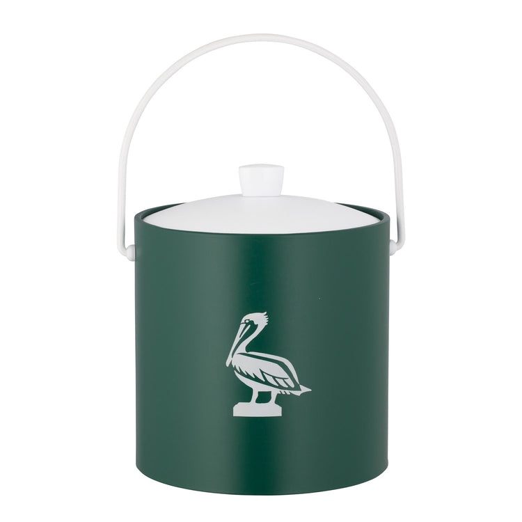 Tropic Green | Nautical-themed 3-quart ice bucket with a white pelican decal, photographed on a white background.