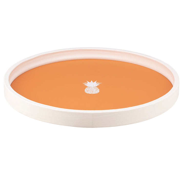 Spice Orange | Circular tray featuring a white pineapple design, shown against a clean white backdrop.