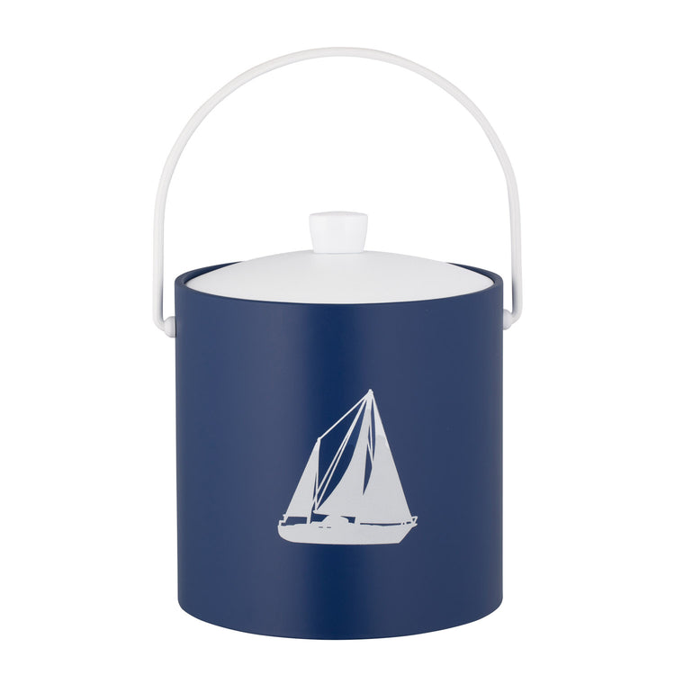 Royal Blue | 3-quart ice bucket with a white sailboat decal centered, displayed on a plain white background.
