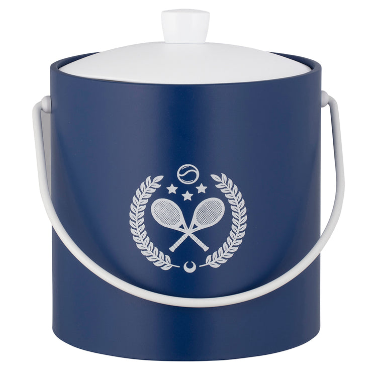 Royal Blue | 3QT ice bucket featuring crossed tennis rackets design, shown against a clean white backdrop.