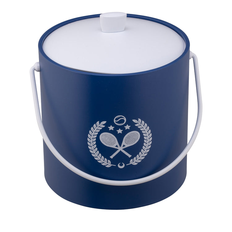 Royal Blue | Ice bucket with a sporty white tennis racket graphic, placed on a white surface.