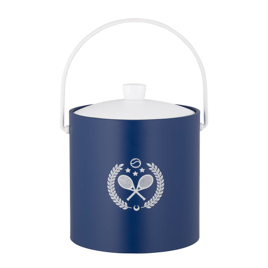 Royal Blue | 3-quart ice bucket with white tennis rackets decal centered, displayed on a plain white background.