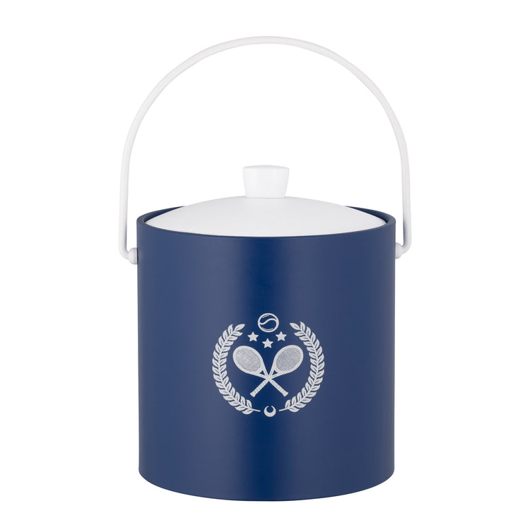 Royal Blue | 3-quart ice bucket with white tennis rackets decal centered, displayed on a plain white background.