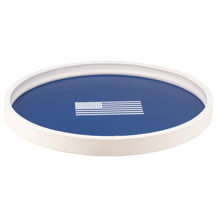 Royal Blue | Serving tray with a minimalist white American flag decal, photographed on a white background.