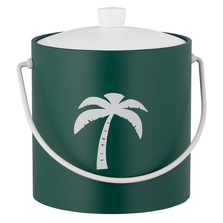 Tropic Green | Ice bucket with a simple palm tree silhouette, set against a plain white background.