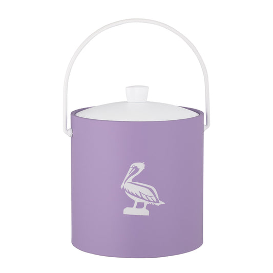 Lavender | 3-quart ice bucket with a white pelican decal centered, displayed on a plain white background.