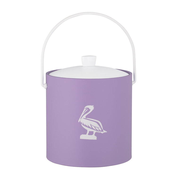 Lavender | 3-quart ice bucket with a white pelican decal centered, displayed on a plain white background.