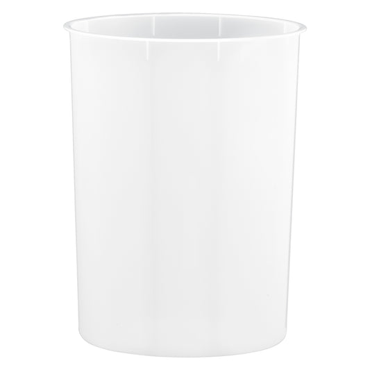 White | 13-quart oval plastic wastebasket liner, clear and form-fitting displayed on a white background.