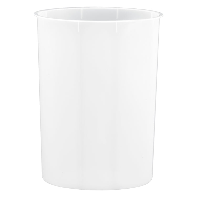 White | 13-quart oval plastic wastebasket liner, clear and form-fitting displayed on a white background.