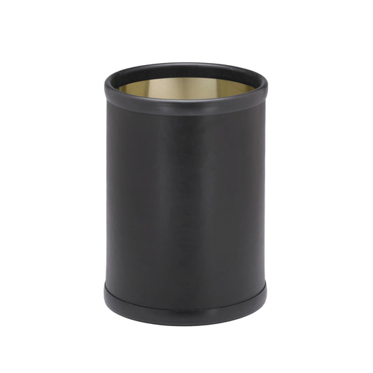 Black | Leatherette 8QT round wastebasket designed to elevate your home bar experience.