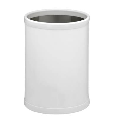White | Sophisticated round wastebasket in leatherette finish, perfect for completing a stylish home bar setup.