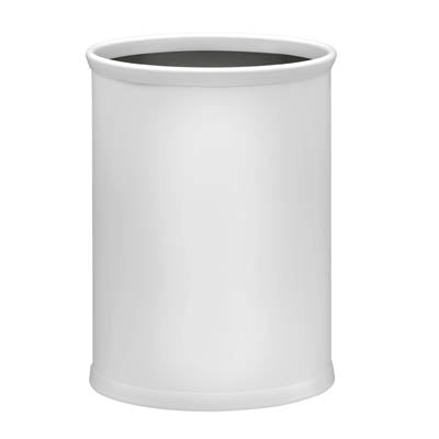 White | Sophisticated 13QT Oval Wastebasket in leatherette perfect for home bars and stylish entertaining spaces.
