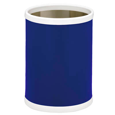 Royal Blue | trash can with white base and rim on a white background