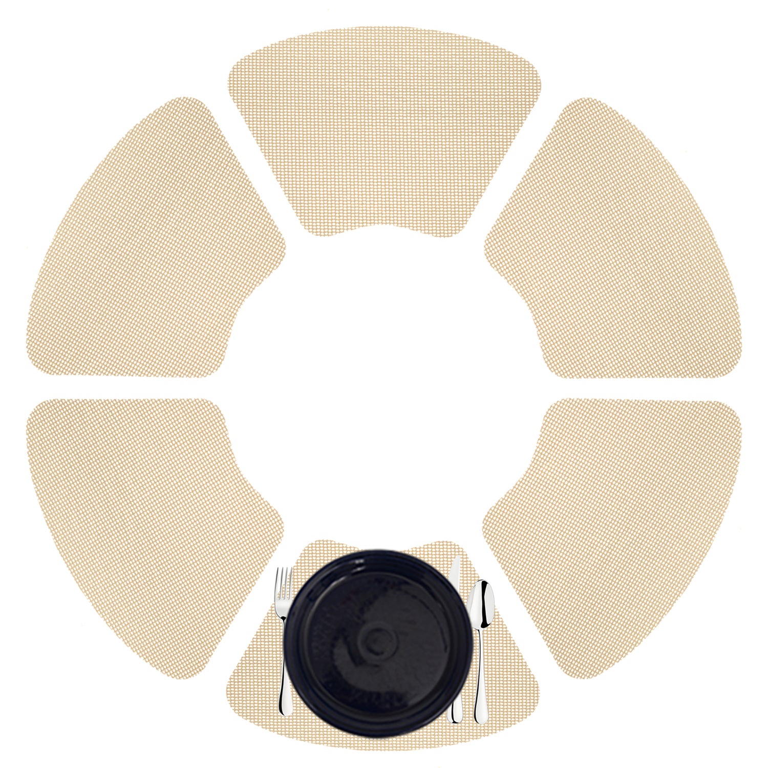 Ivory | Fishnet wedge placemat set of 6 arranged in a circle.