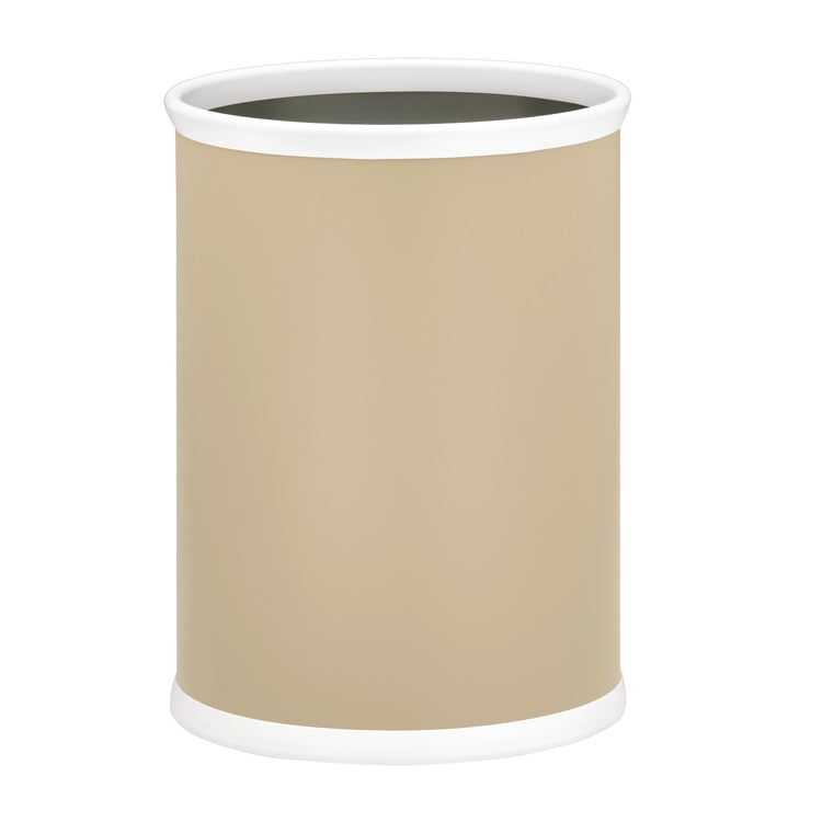 Ivory | 13-quart oval wastebasket in smooth leatherette finish, displayed on a plain white background.