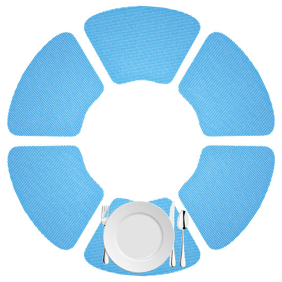 Process Blue | Fishnet wedge placemats in a circle with a white dinner plate.