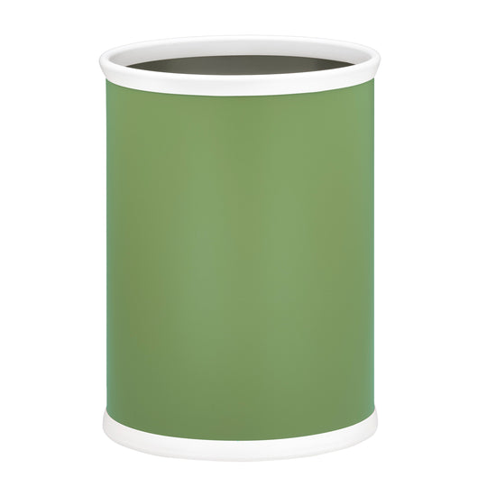 Mist Green | Durable 13-quart wastebasket with a leatherette finish, displayed on a white surface.