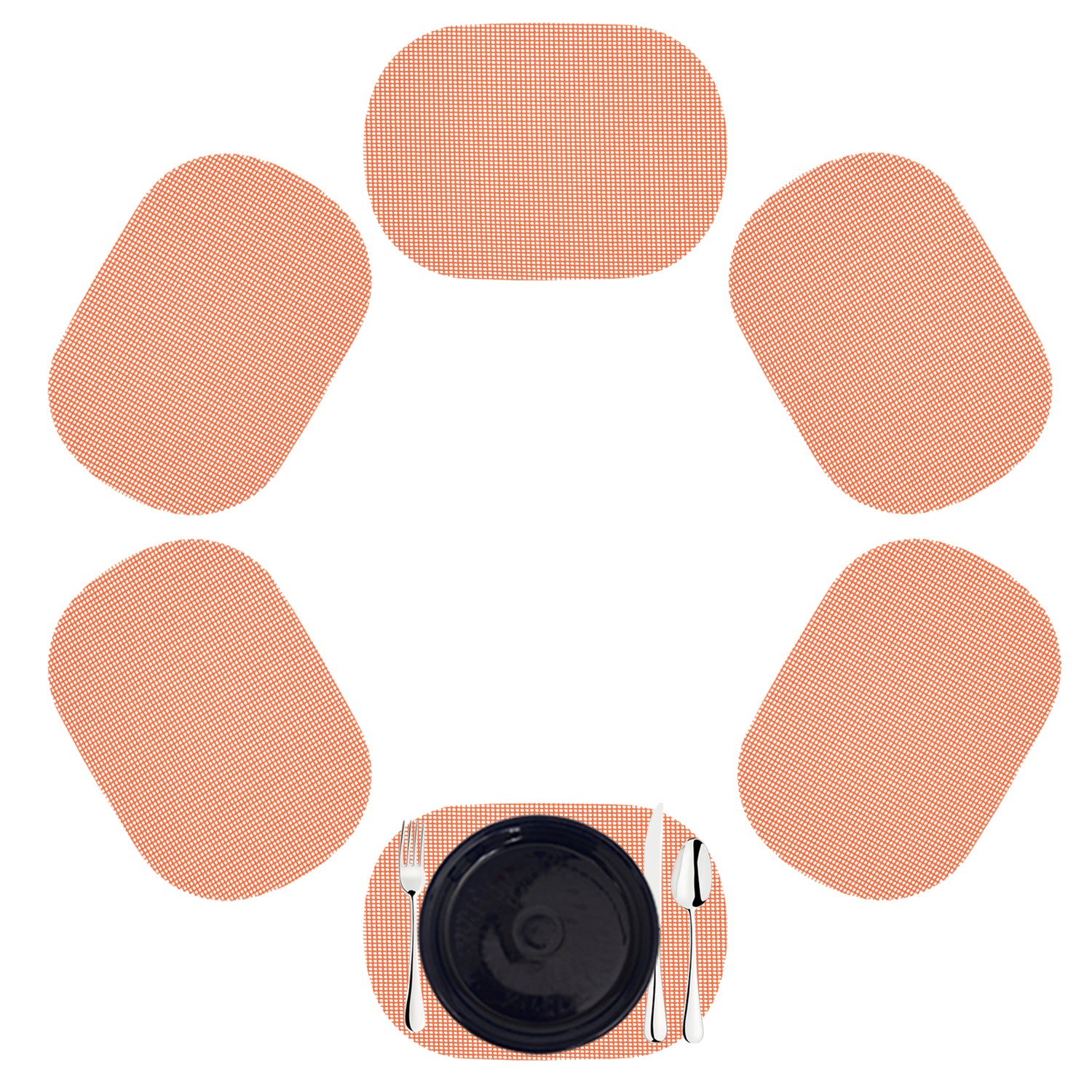 Spice Orange | Set of 6 oval shaped fishnet placemats for the dinner table.