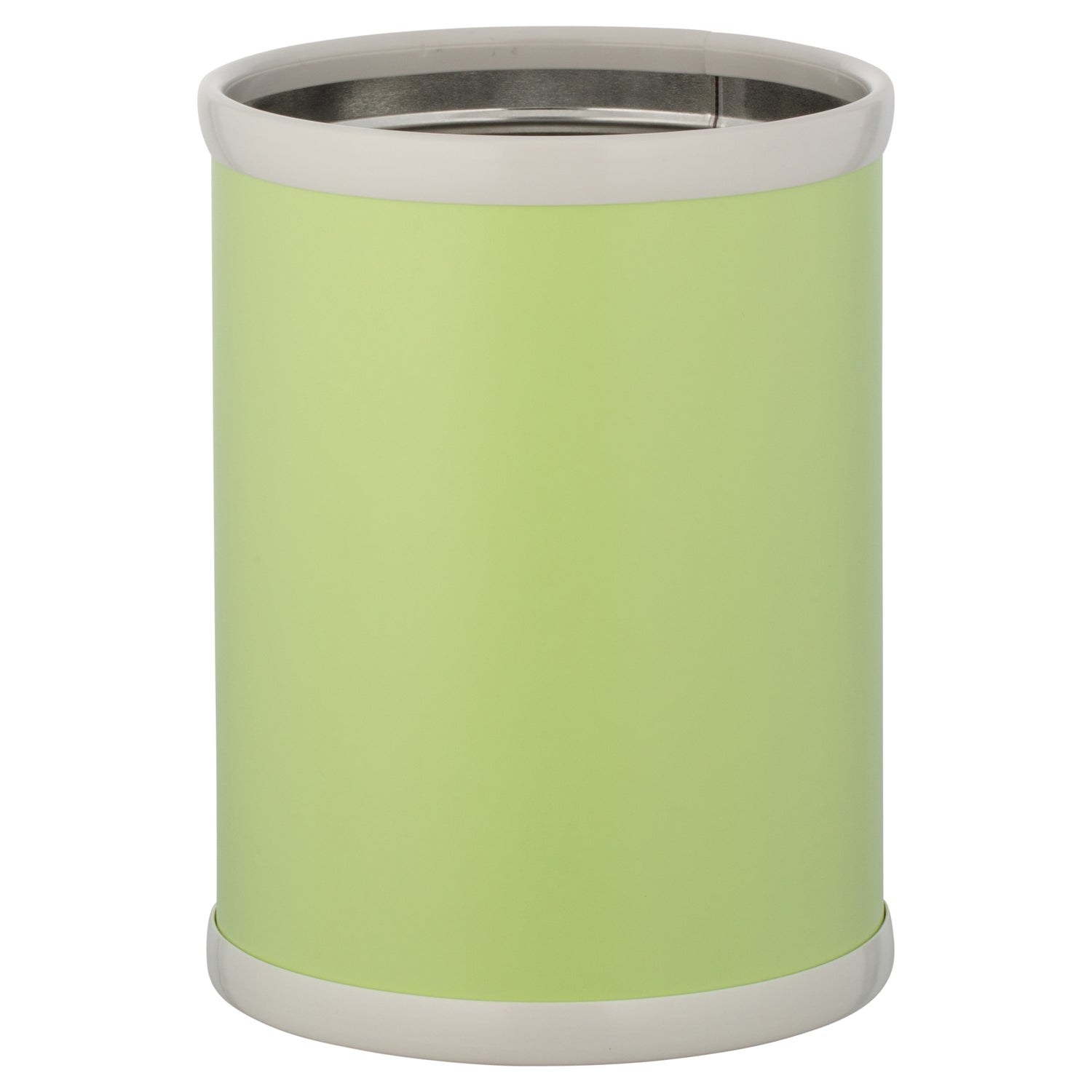 Light Green | Circular leatherette trash bin with white bumpers displayed on a white background.