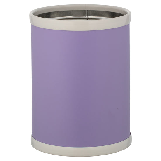 Lavender | Colorful 8QT round wastebasket with a leatherette exterior, photographed against a white backdrop.