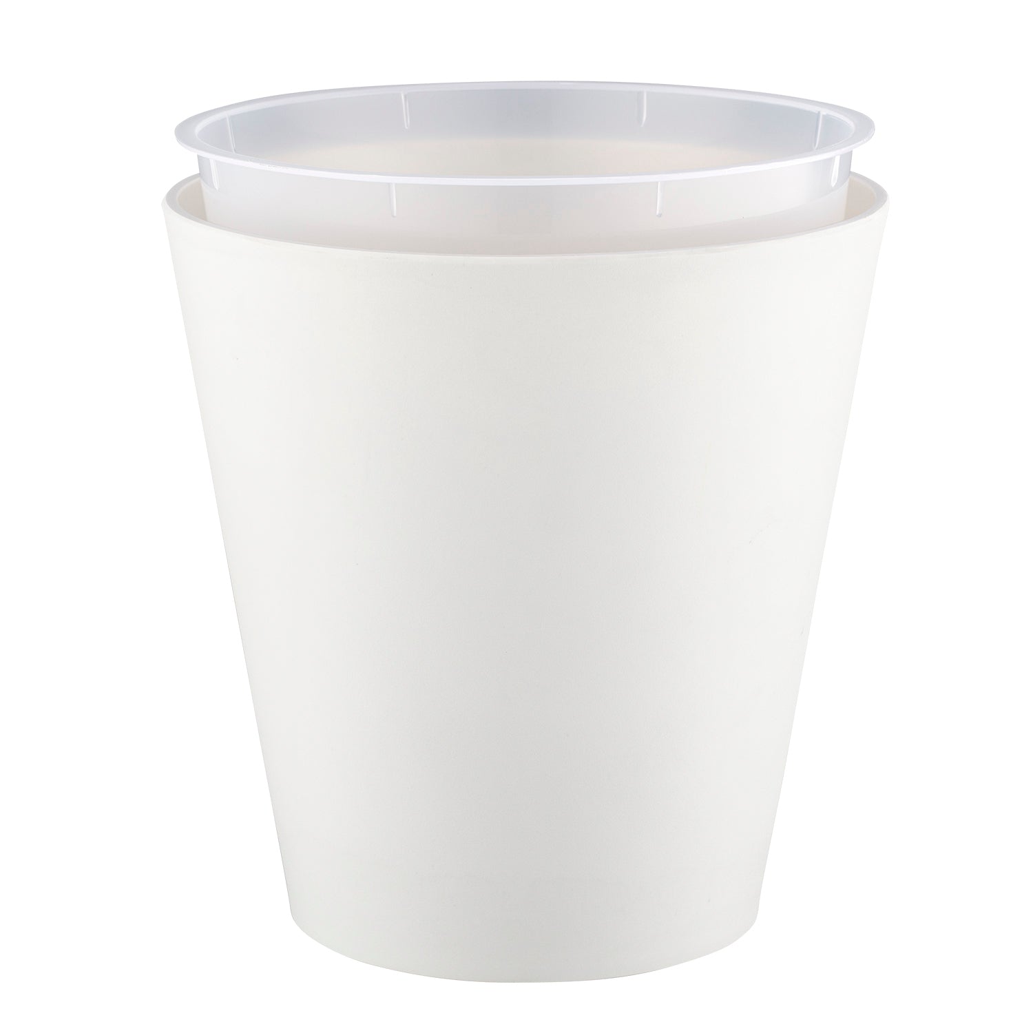 White | Madison wastebasket with the full liner propped up.