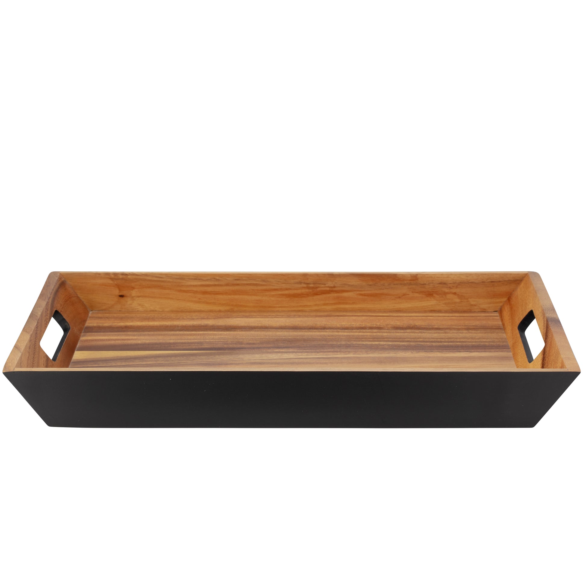 Acacia | Wooden tray with black base on a white background