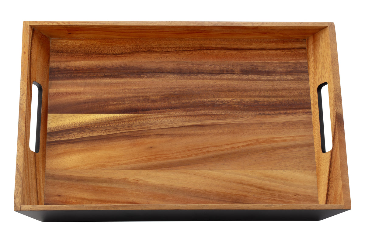 Acacia | Taniya Nayak Wooden tray with handles on a white background