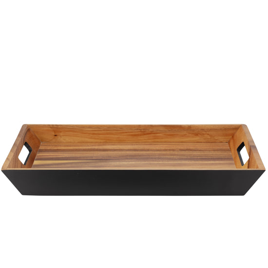 Acacia | Wooden tray with black base on a white background