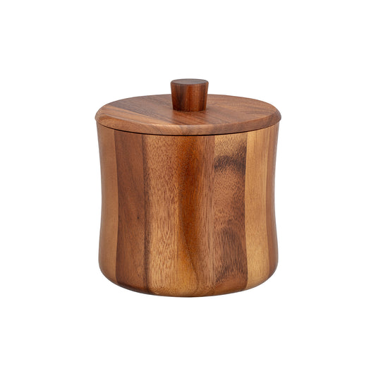 Acacia | Wood ice bucket with a removable liner on a white background.