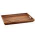 Acacia | Wood serving tray with cut out handles on a white backdrop.
